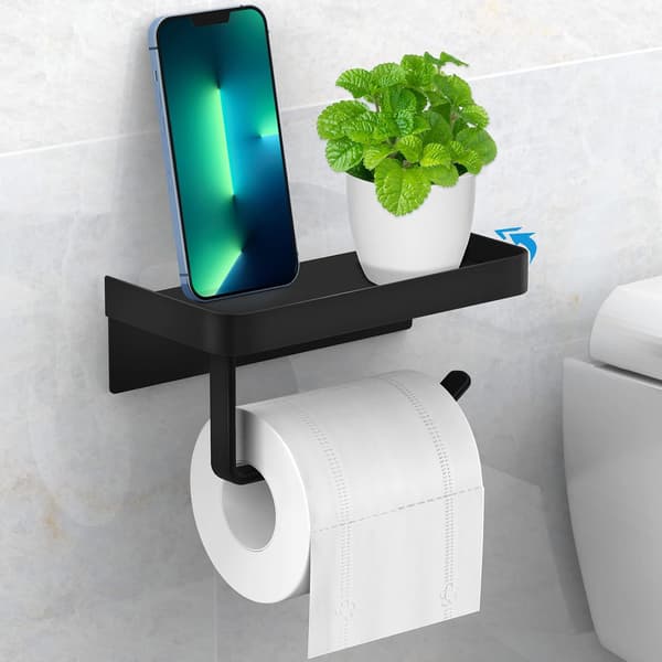 Toiletpapirholder uden boring med hylde, børstet rustfrit stål