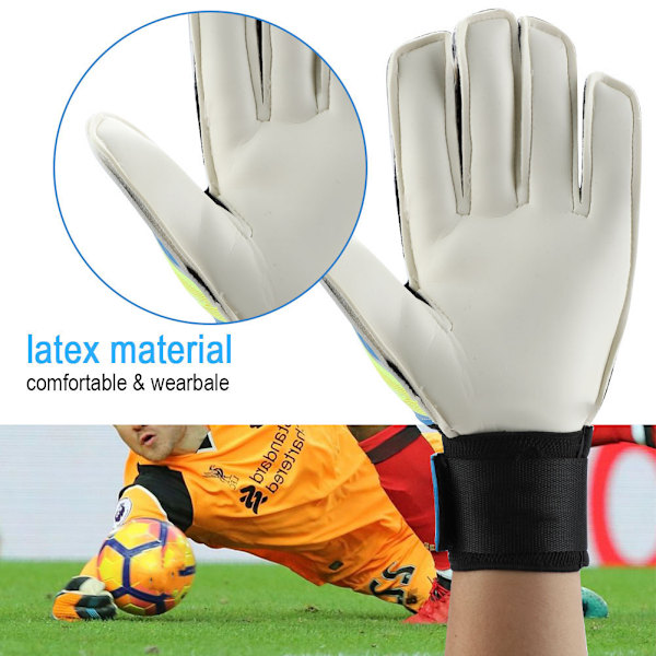 1 Par Slitstarka Förtjockade Latex Fotbollsmålvaktshandskar Tillbehör (Blå-10#)