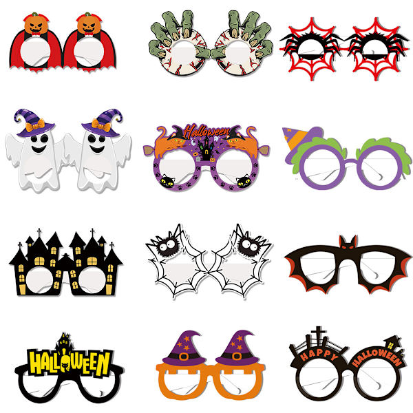 12 stk Skumle Halloween Briller, Halloween Fotoboksrekvisitter