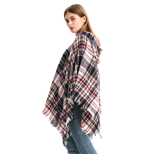 Dame Plaid Hætte Kappe Sjal Tæppe Poncho Hætte Kappe