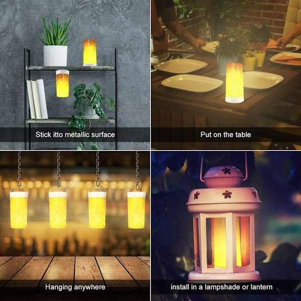 Flammlampa med verklighetstrogen flameffekt, dynamiska lågor för hemmafest, trädgård, sovrumsdekoration, energisnål USB-uppladdningsbar magnetisk bas
