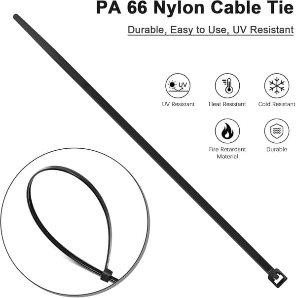 500 stykker Kabelbinder 200mm x 2.5mm, Profesjonelle Kabelbinder, Nyl