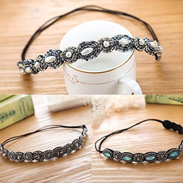 6 stk Rhinestone Elastiske Pandebånd, Krystal Rhinestone Pandebånd