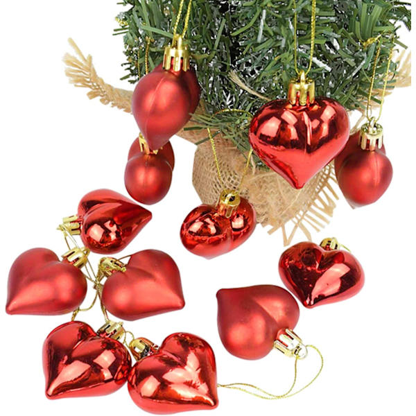 JANEMO 12 st hjärtformade ornament, glänsande och matta hjärtformade julgranskulor