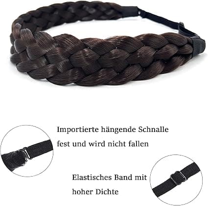 Två flätor, flätat hårband - 5 slingor syntetiskt hår - Elastiskt