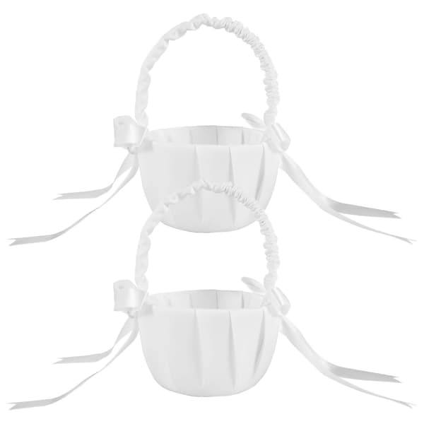 2-pack bröllopskorg i satin, romantisk blomsterflickekorg med rosett och rosor
