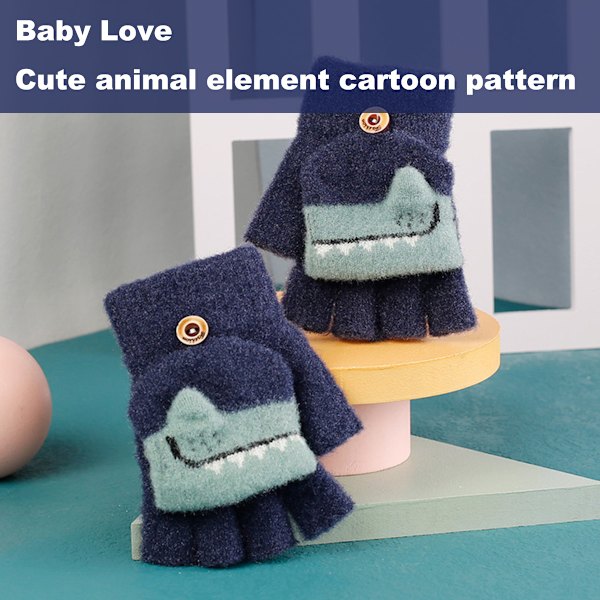 Cartoon konvertibla flip top-handskar Barn stickade