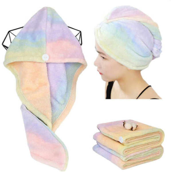 2-pack 65 x 25 cm Mikrofiber Hårhandduk Wrap Regnbåge Snabbtorkande Sup