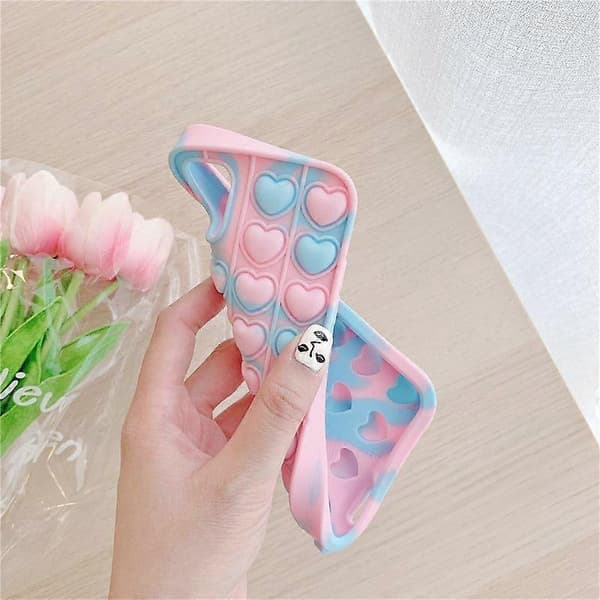 Betterlifefg-Telefonetui Push Pop Bubble Fidget Sensorisk Legetøj Hjerteform, blå+lyserød, iPhone XR