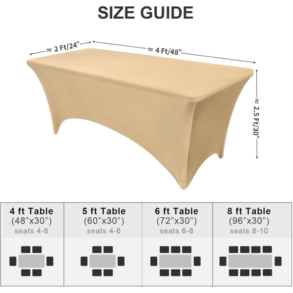 Beige stretchdukar för 4 fot rektangulära bord
