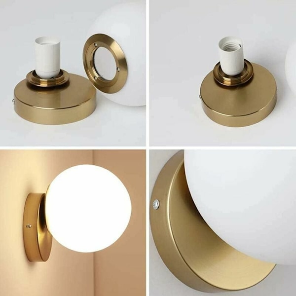 Mid-Century Guld Vägglampa med Mjölkvit Glasglob, Antik Guldfinish och Frostat Glasskärm för Mångsidig Montering i Din Heminredning