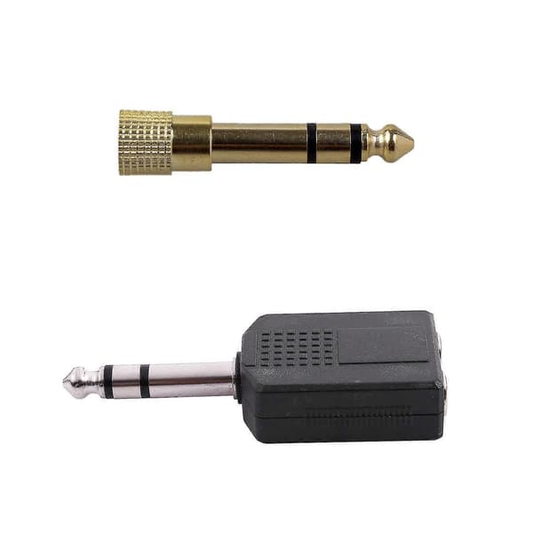 Hovedetelefonadapter Guld Stik & Mono 6.35mm Han Stik Til Dobbelt 6.35mm Hun Stik Splitter Adapter C