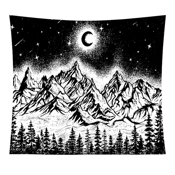 Starry Night tapestry Mountain tapestry Moon Star tapestry black