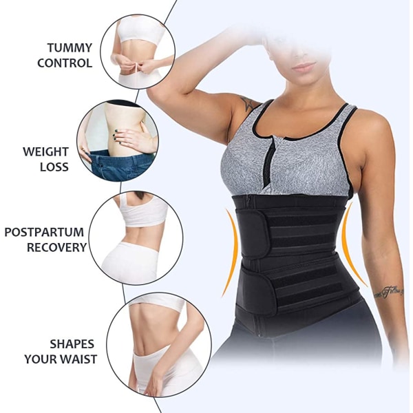 Women Sweat Waist Trainer Corset 2 Strap Dragkedja Latex Slimming T