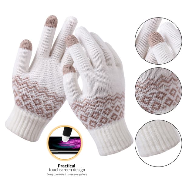 Vinterhandskar för damer med pekskärm, plyschfoder, varma handskar med fleecefoder och stickning