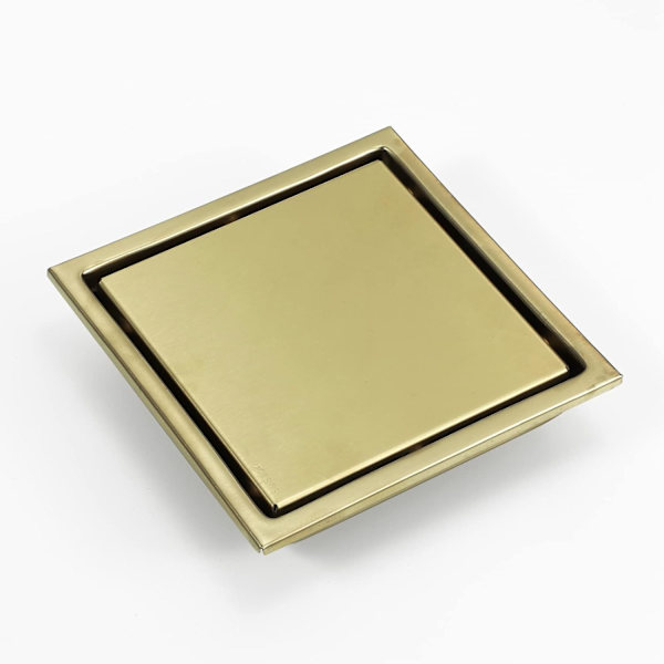 Brushed Gold Bruserristning Afvandingsrist Kvadratisk 15x15cm Gulvrist Gulvrist Med Gulvristdæksel, Messing Deodoriserende Kerne