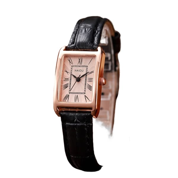 Vintage Quartz Rektangulär Vit Urtavla Herrklocka – Svart Läderarmband
