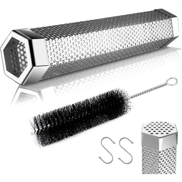 Hexagon Pellet Røgrør, BBQ Træpille Røgrør i Rustfrit Stål, Til Enhver Grill Eller Røgovn, Massive Diffusionshuller, Op Til 5 Timers