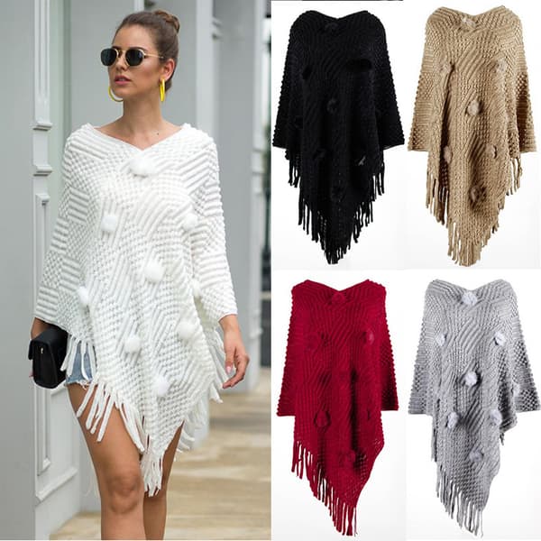 Grå, oversized blød Pashmina sjal cape sweater til kvinder - cashme