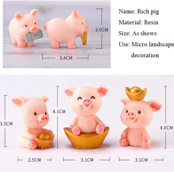 5 Stykker Lykkegrise Miniature Gris Figur til Mikrolandskab Gi