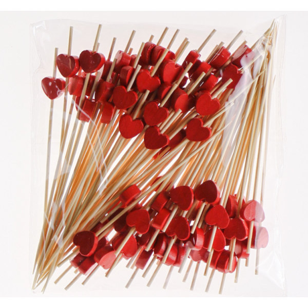 Engångsfruktpinne,rött kärlekshjärta,rent och hygieniskt,bambu