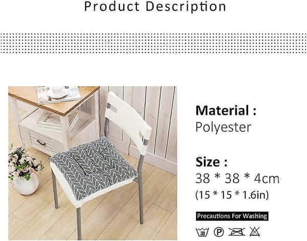 Fyrkantig sittdyna 38 x 38 cm, lämplig för hem, kök och matsal, 4-pack (C)