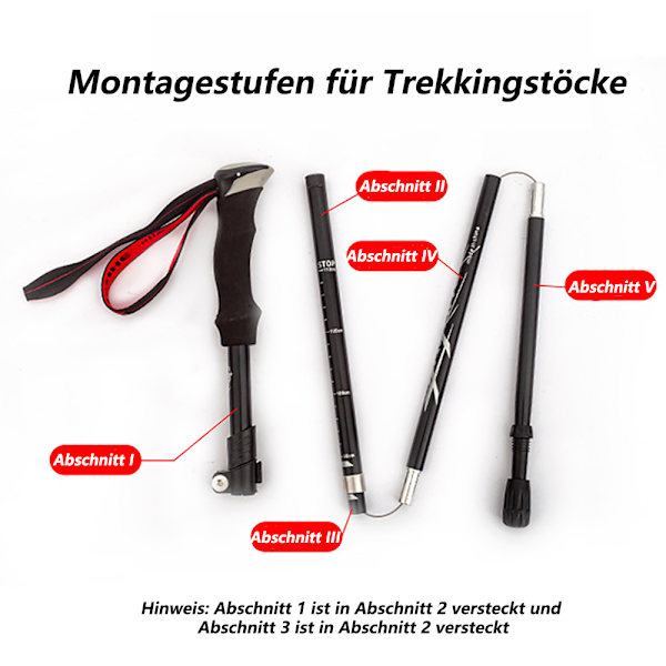 Vandrestave - Nordiske Stave (Unisex), Sammenklappelige Stave (Teleskop), Ultralette Stave (Korte)