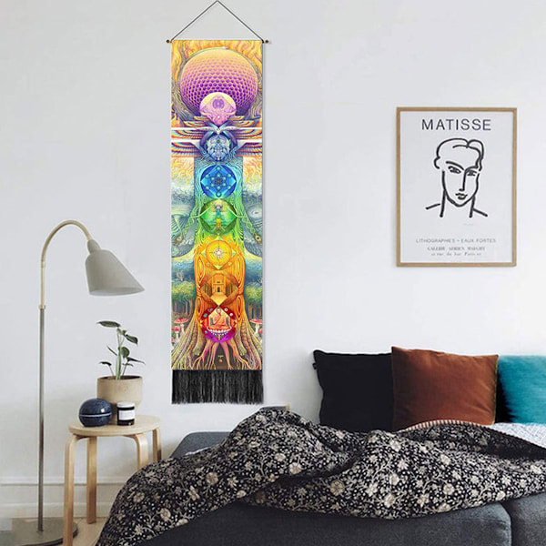 Sju Chakra Dekorativ Väggbonad Gobeläng Bohemia Tarot Fas Tassel Gobeläng Boho Art Gobelänger För Sovrum Kontor Dekor