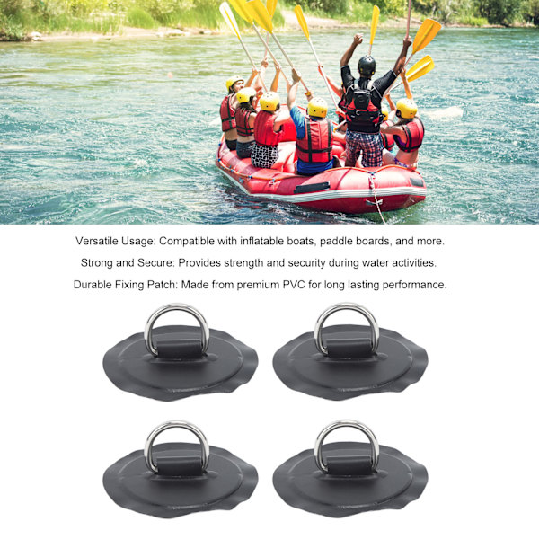 4 stk. Sorte D-Ring Patches PVC Rund Form Stærk Rustfrit Stål D-Ring Pude til Båd Flot Paddle Board