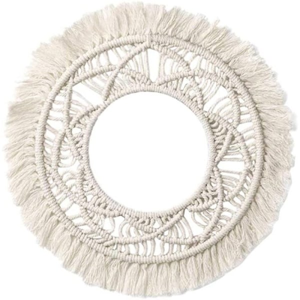 Dekorativa Macrame Cirkelspeglar, Handvävd Boho Väggkonst Med Toppfrans Förhöjer Varje Vardagsrum, Perfekt För Lägenhet Och Studentrum,