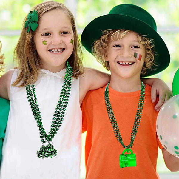 18 stk. St. Patricks Dag Smykke med Kløversmykke Grøn Perle