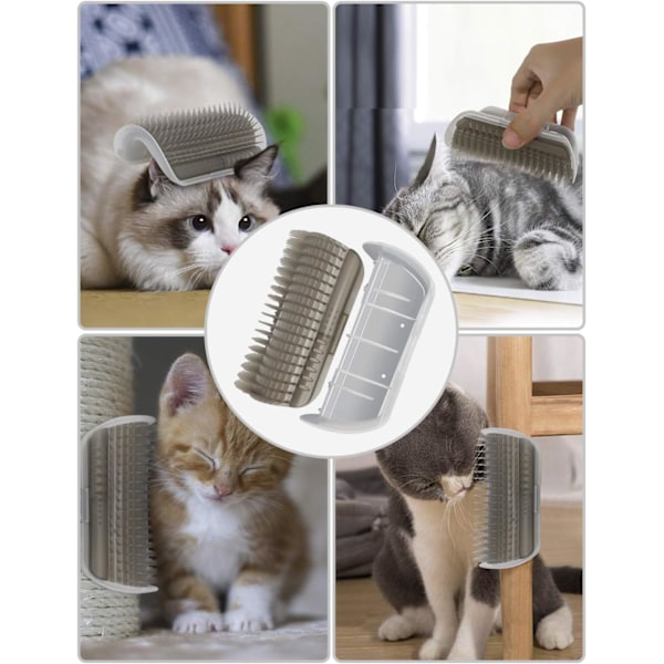 Katt Själv Groomer, 2 Pack Vägg Hörn Groomers med Catnip Påse, Mjuk Skötsel Borste Massage Kammar, Mjukare Massager Leksak för Katter, Kattunge, Valp