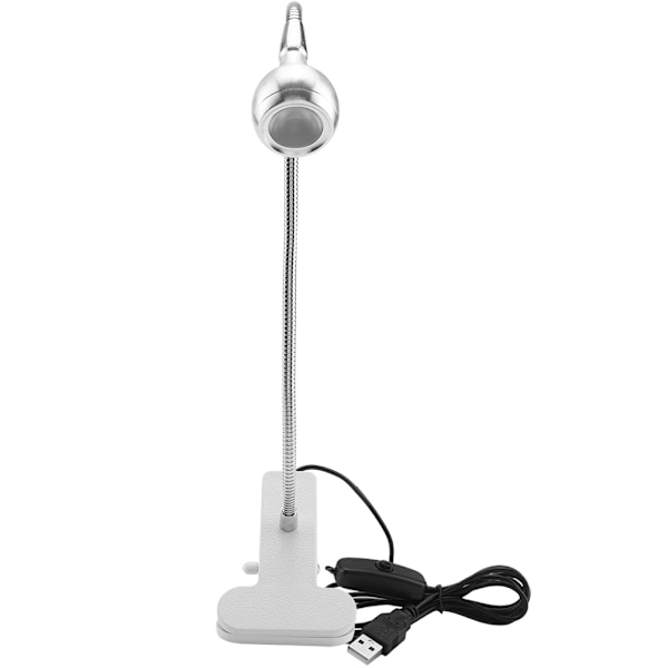 USB-LED-pöytälamppu Mini-työpöytäyövalo klipsillä kotiin, opiskeluun ja lukemiseen, hopeavalkoinen
