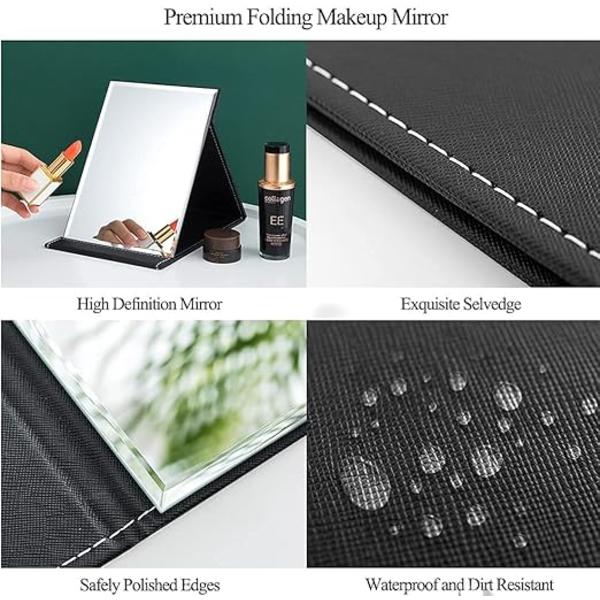 1 stk. PU Læder Folde Makeup Spejl - Foldbart Bordplade Makeup S