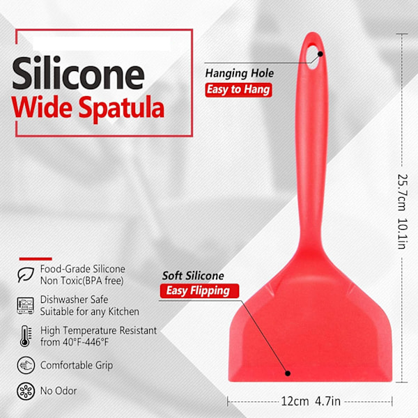 Non-stick Stekspade, Värmebeständigt Köksredskap, Bred Spatel för Non-Stick Kokkärl, Livsmedelsgodkänd Silikonvändare (2-pack)