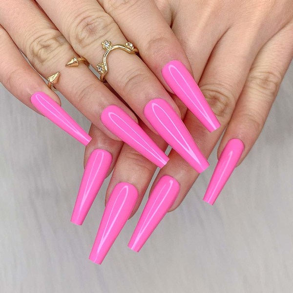 24 stk. Dyb Nude Ren Farve Ballerina Lang Kiste Glansende Falske Negle Tryk på Negle Falske Spidser Manicure til Kvinder og Piger