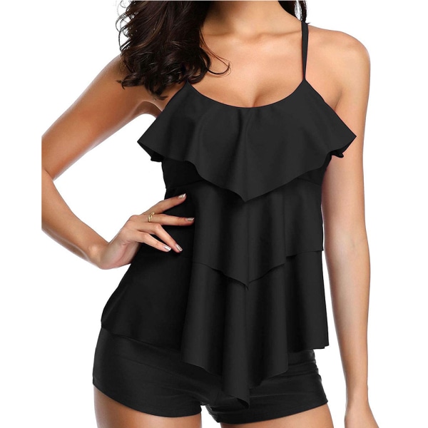 Tankini-badedrakt for kvinner med lagdelt ruffle-volangtopp