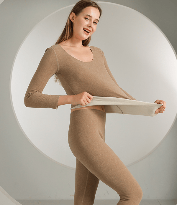 Termisk undertøj til kvinder, ultrablødt fleeceforet termisk vinterbasislag, Long Johns sæt Light coffee XL