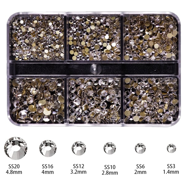 Flatback-rhinestones i blandad storlek, icke hotfix runda kristallädelstenar