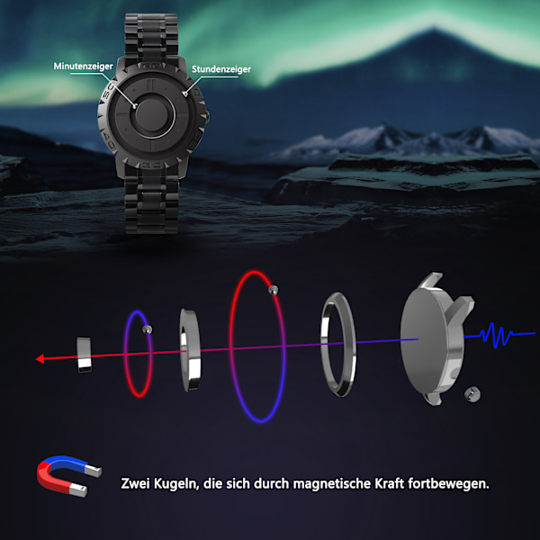 Klockor Magnetisk herrur utan glaskulor. Quartz armbandsur för män med armband i rostfritt stål