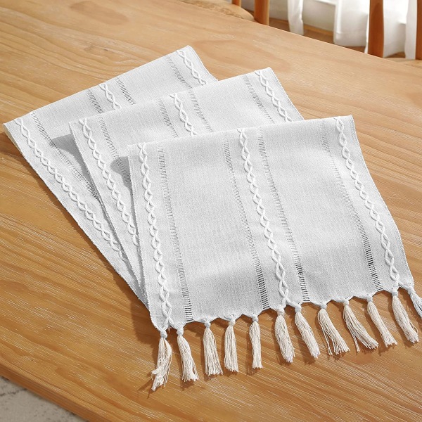 Boho-stil linneduk 72\" lång handgjord fransad land