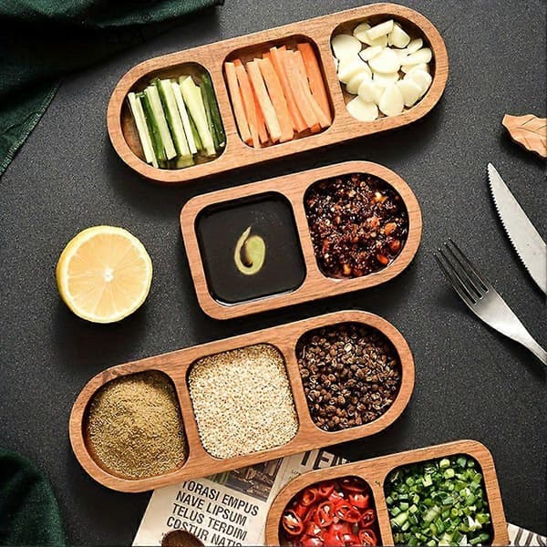 Rektangulär bricka i massivt trä, serveringsbricka för kryddor, frukost, sushi, bröd, efterrätt och sås, köksbricka modell A