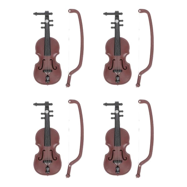 4 stk. miniature violinpynt, miniviolinmodeller til dukkehusfotorekvisitter