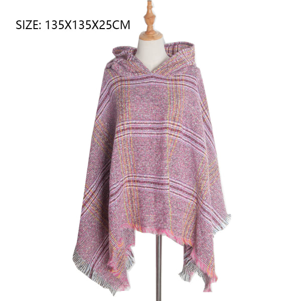 Dame Plaid Hetteskjerf Kappe Teppe Poncho Hetteskjerf