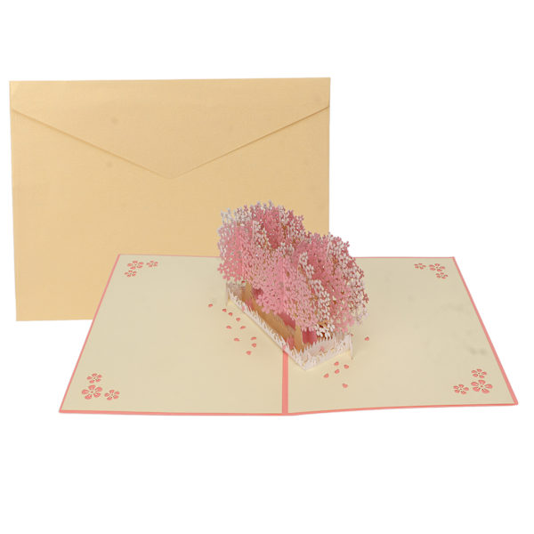 Cherry Card 3D Paper Romantic Greeting Card for Anniversary Wedding Valentines with Envelope Pink