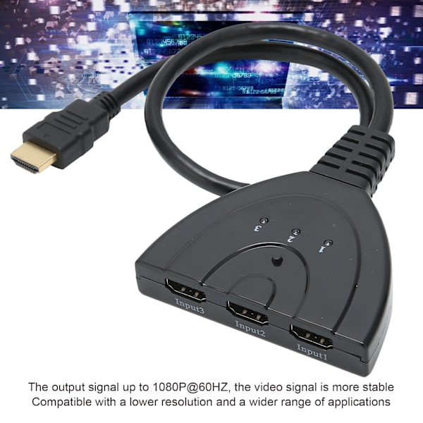 3-ports HDMI-bryter 3 inn 1 ut 1080P Hub Switcher Plug and Play Splitter Adapterkabel