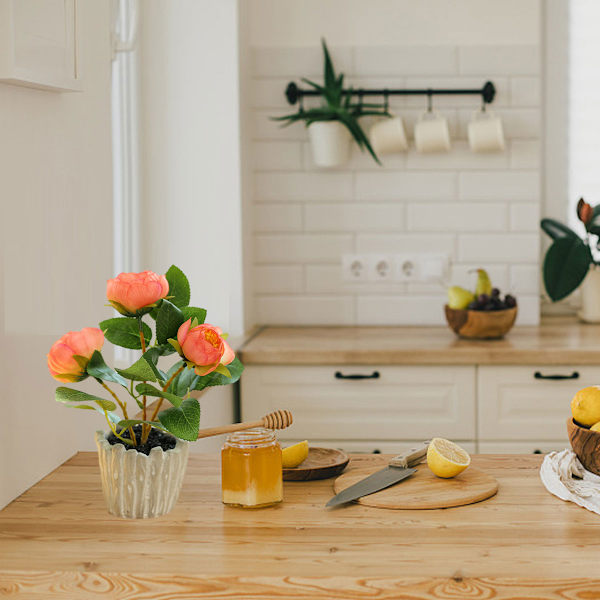 Konstgjord blomma trehövdad liten te ros bonsai växt