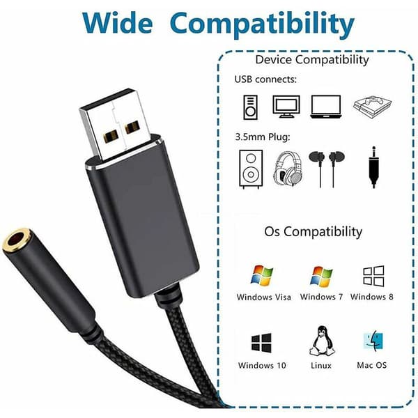 USB Lydadapter, USB til 3,5 mm Lydstikadapter, Ekstern USB