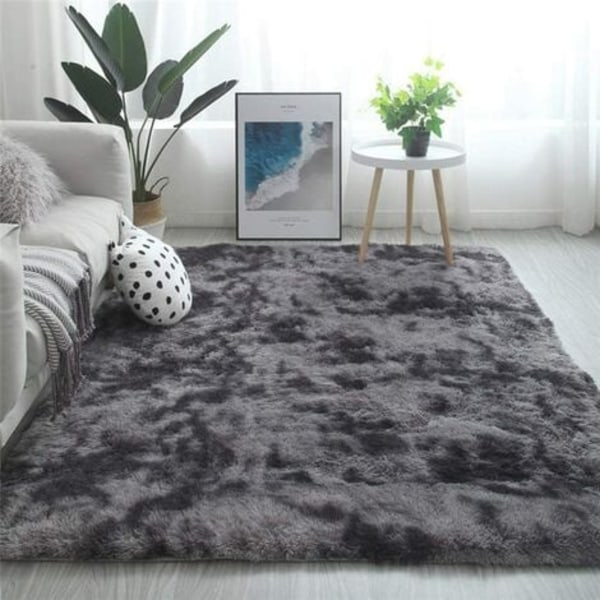 Stuegulvtæppe 120 x 200cm Mørkegrå Blød Plys Polypropylen Fiber Skridsikker Gulvtæppe