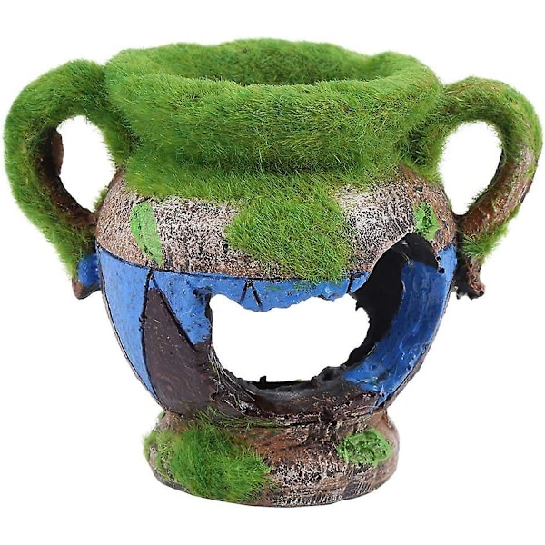 Simulert Vase Akvariumdekor, Simulert Harpiksvase Skjulested Fiskedam Akvarium Ornamenter Dekor (grønn) (1 stk)